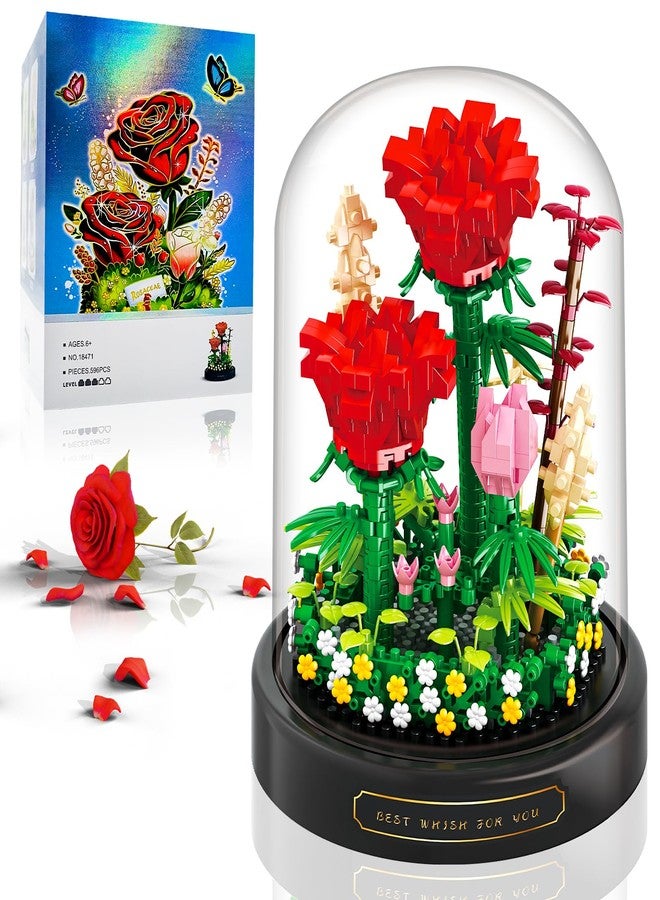 Linkowin Flower Bouquet Building Set - 593PCS Rose Flower Plants for Botanical Collection - Romantic Gift for Mother's Day, Valentine's Day, Women's Day - Image 1